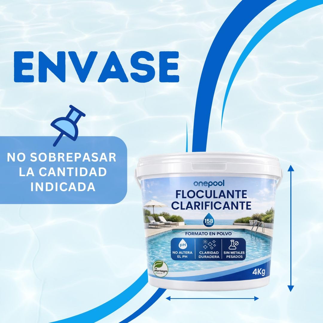 ONEPOOL Floculante en Polvo 158 Dosis 4 kg | Clarificador para Agua Turbia | Mejora la Filtración y Transparencia | Compatible con Piscinas Desmontables y Enterradas
