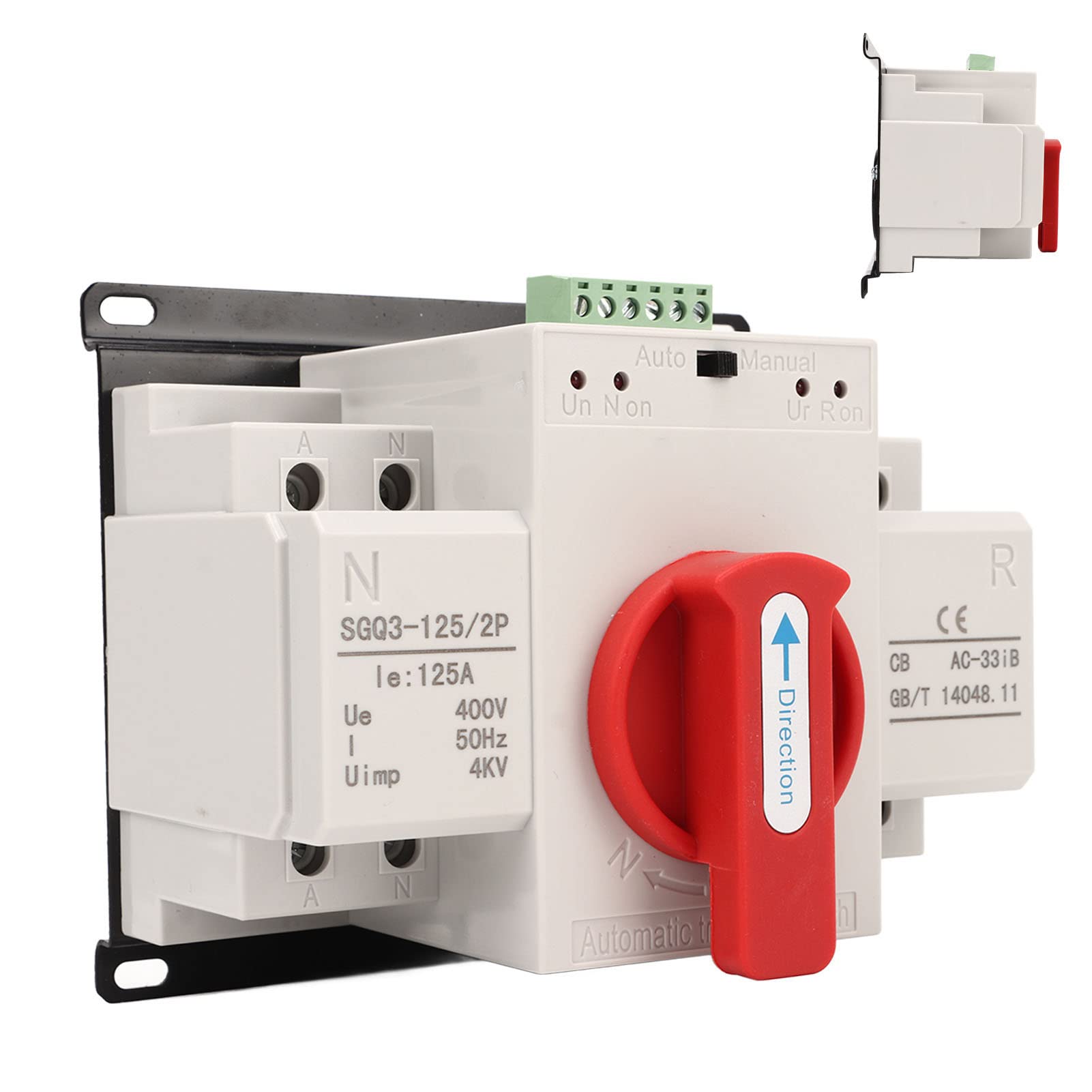 Automatischer Dual-Power-Transferschalter, Zuverlässiger 125-A-Umschalter für den Industriellen Einsatz, Roter Griff, ABS-Aluminiumlegierung