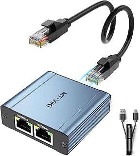 MT-VIKI Ethernet Splitter 1 to 2 High Speed 1000Mbps, Gigabit Dual RJ45 Splitter Adapter for Cat5/5e/6/7/8 Cable [Aluminum Case with Power Cable]
