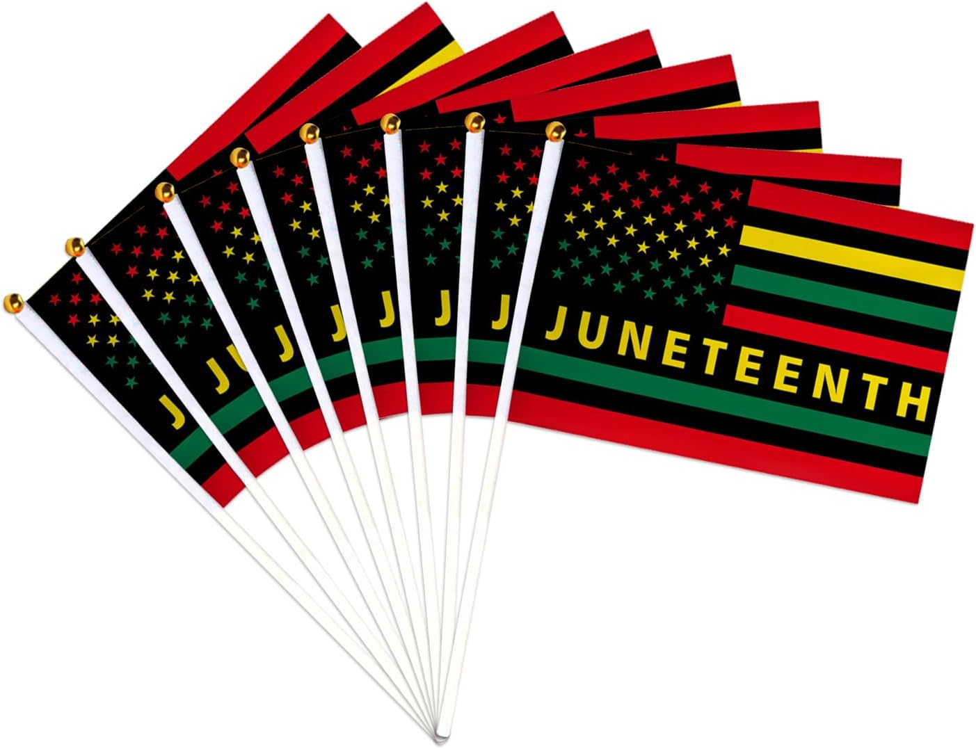 Juneteenth Flags on Sticks 100 Pcs, Small Handheld Flags 8.5x5.5 Inches African American Decorations Indoor Outdoor