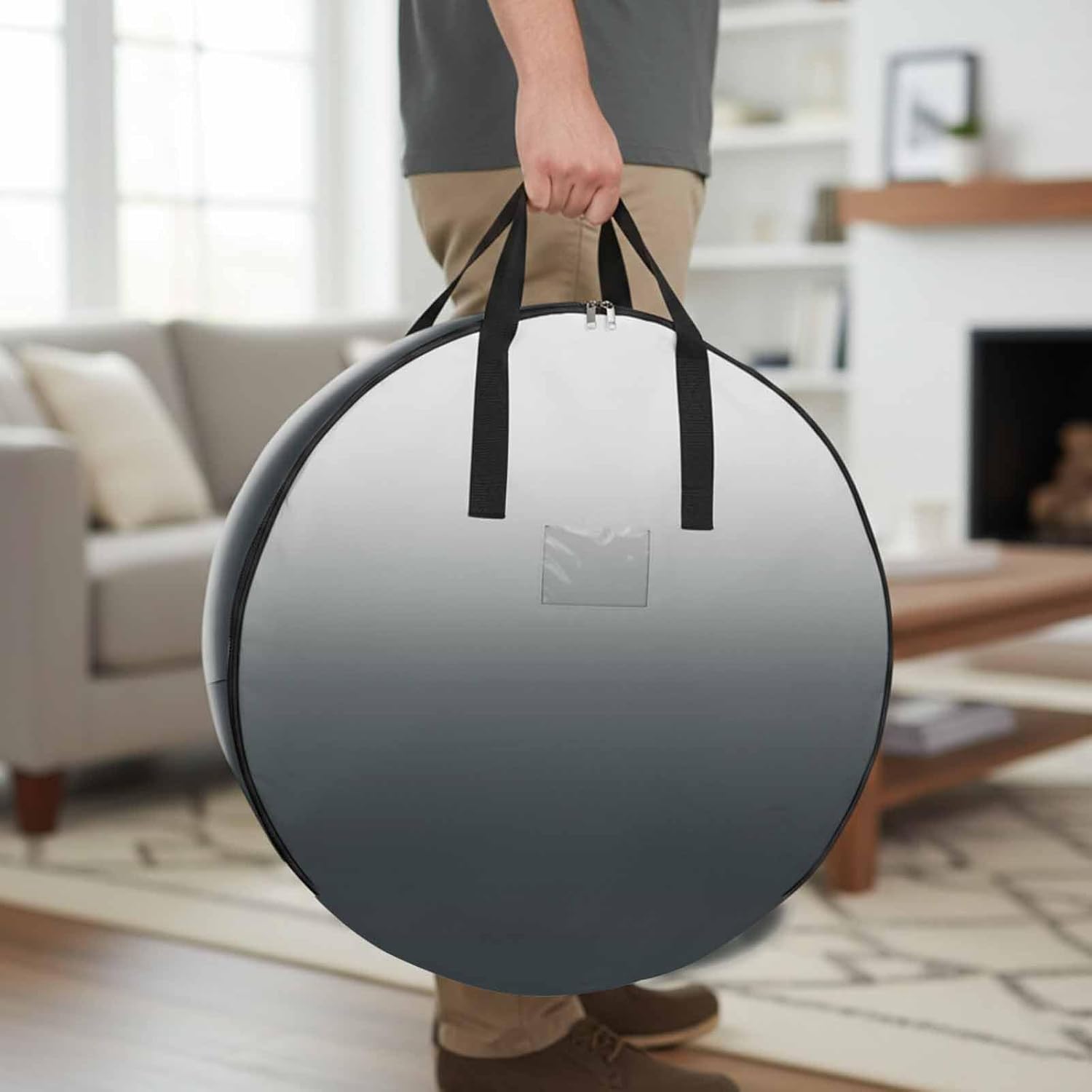 Gray Gradient Round Storage Bag 36 Inch, Clothes Storage Container with Handles Heavy Duty Organizer for Comforter, Bedding & Holiday Wreaths