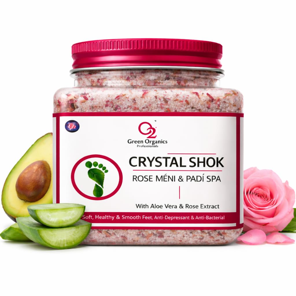 O2 Green Organics Crystal Shok Rose Méni & Padí Spa Foot Soak Salt with Aloe Vera & Rose Extract, Removes Dead Skin-image-10