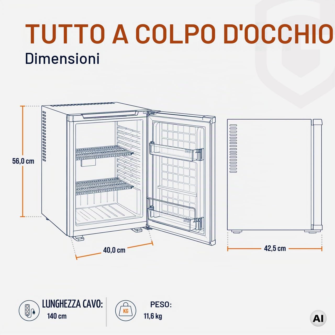 GastroHero Minibar 35 L, illuminazione interna a LED, colore nero, USHF-40A