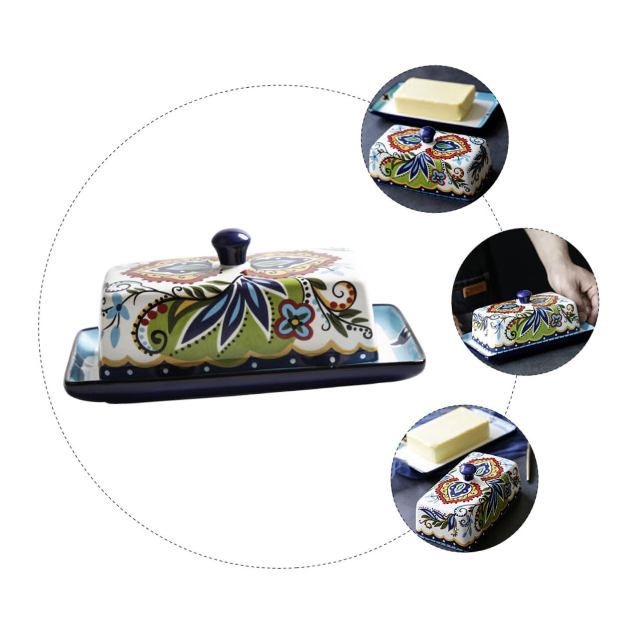 Beurrier en Céramique Vintage Rectangulaire Étroit 250g Couvercle