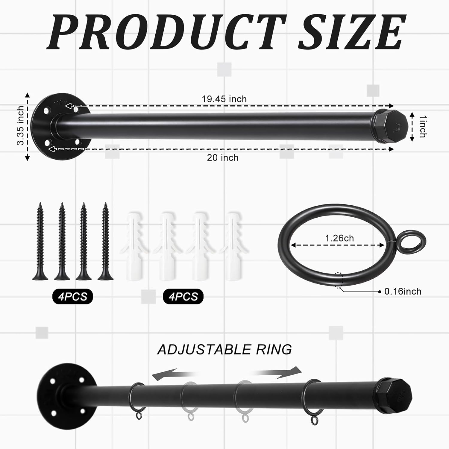 Zonon 20'' Hanging Sign Bracket with Adjustable Rings Street Holder Hanger Metal Wall Bracket with Mounting Hardware for Business Shop Home Office Classroom Outdoor - No Sign 20 Inch