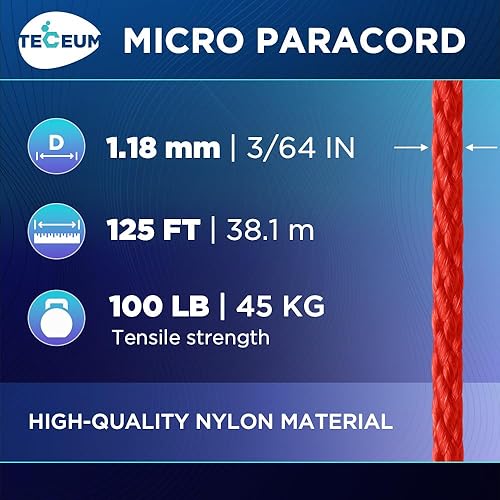 Miniatura 16 de TECEUM Micro Paracord – 0.046 in x 125 pies – Micro cable de utilidad – Cuerda de paracaídas trenzada fina – Lo mejor para manualidades, proyectos