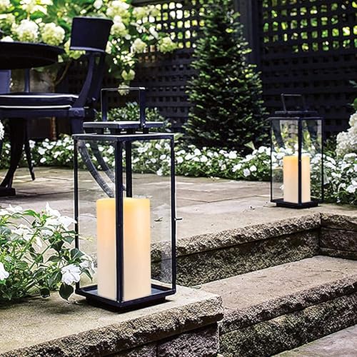 Image of Homemory 4 inch x 6 inch Large Waterproof Outdoor Flameless Candles, Battery Operated Flickering LED Pillar Candles with Remote and Timers for Indoor Outdoor Lanterns, Long Lasting, Dark Ivory, Set of 4
