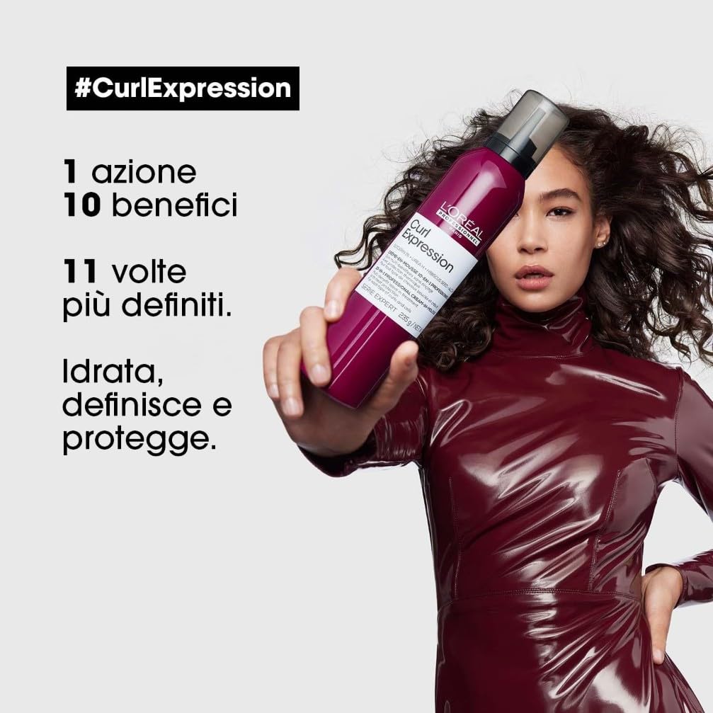 L'Oréal Professionnel Paris Crema-in-Mousse, Multi-Beneficio 10-in-1, Per Capelli Ricci e Voluminosi, Arricchita con Glicerina, Urea H e Semi di Ibisco, Serie Expert Curl Expression, 250 ml