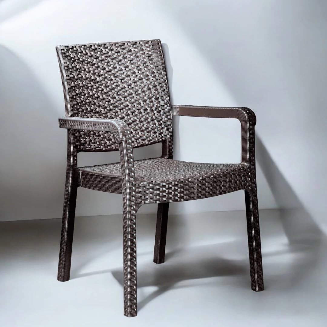Violet House Sillas de Jardín con reposabrazos, Apilable, Silla plástico, Silla Exterior, 2 Unidades Marrón Oscuro, Casi Negro
