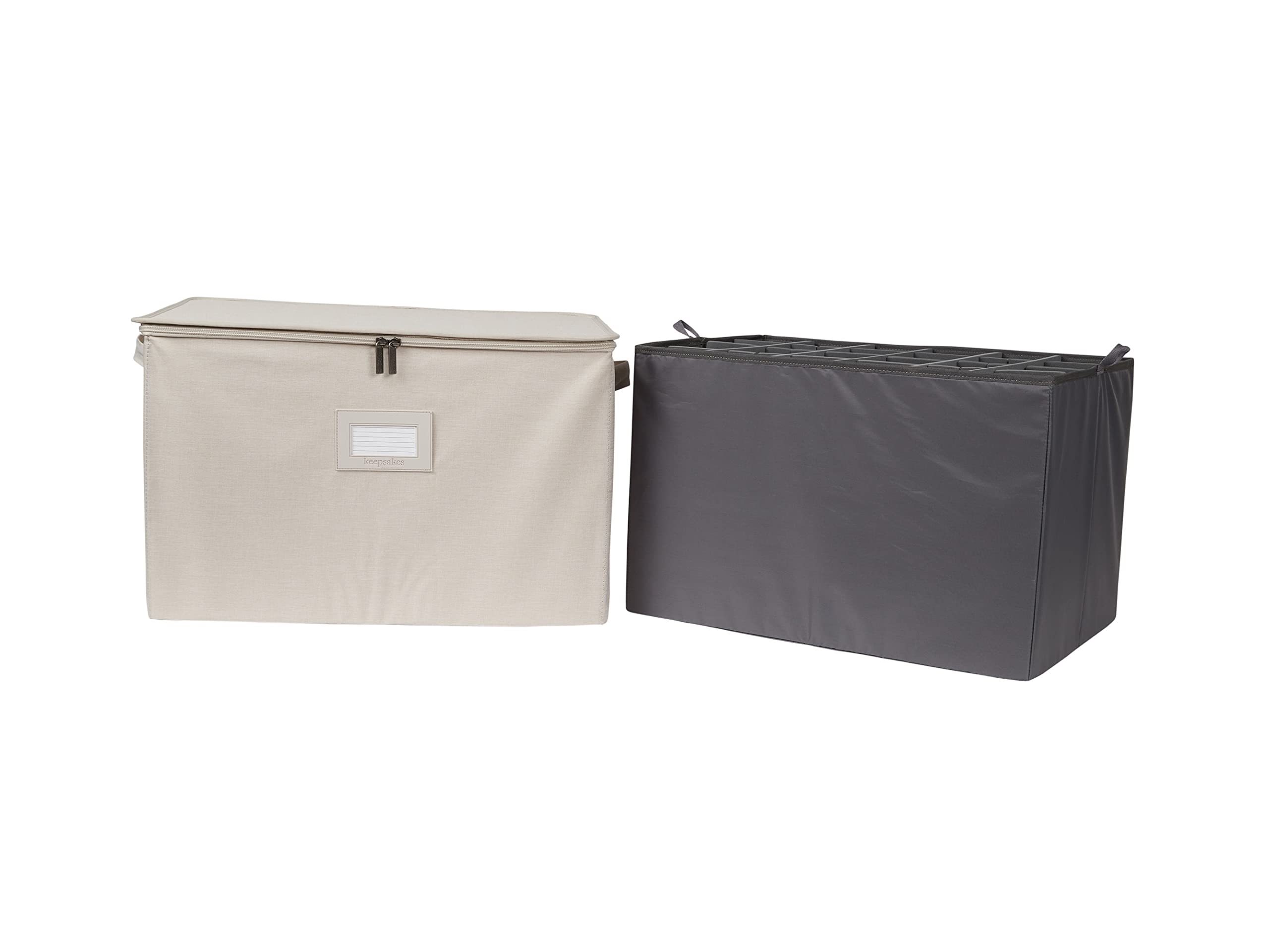 Covermates Keepsakes China Cups and Coffee Mugs Storage Box – Stackable, Reinforced Handles, China Storage, Beige Heather