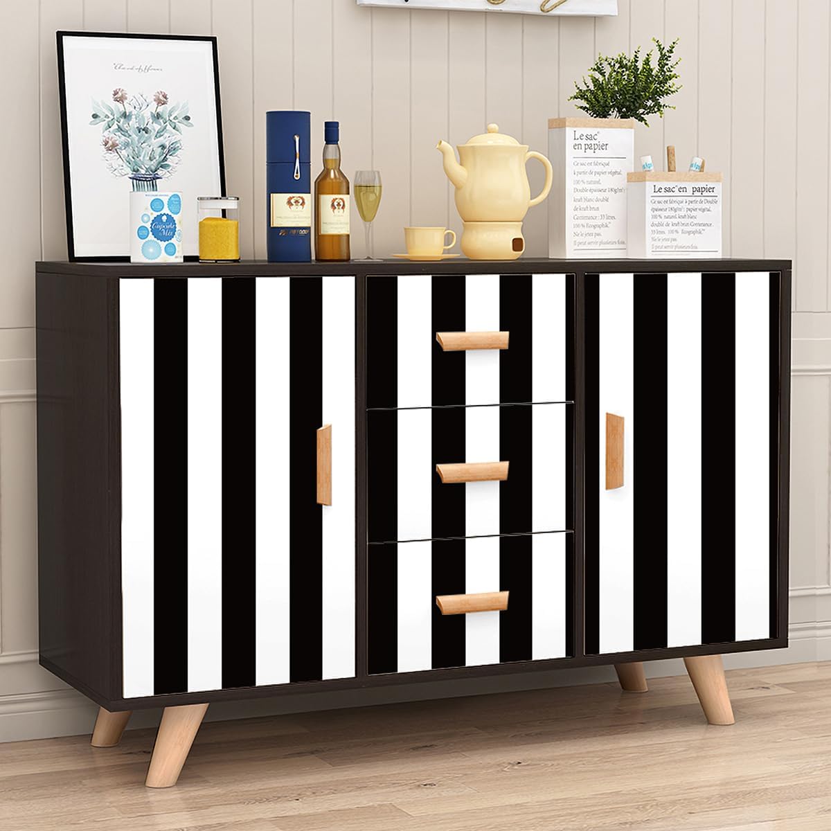 Jeweluck Black and White Wallpaper Peel and Stick Wall Paper 17.7”x393.7” Black and White Striped Wallpaper Peel and Stick Waterproof Removable Self Adhesive Contact Paper for Walls Decorative Vinyl