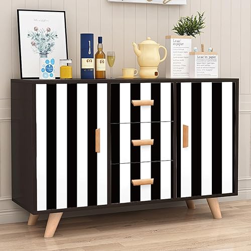 Miniatura 5 de Jeweluck Papel tapiz adhesivo moderno de 17.7 x 236.2 pulgadas, papel tapiz de rayas en blanco y negro para despegar y pegar, extraíble,