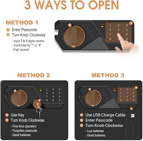 Miniatura 5 de 1.2 Cub - Caja fuerte ignífuga pequeña para uso doméstico, digital, resistente al fuego, impermeable, con teclado programable, llaves de repuesto y