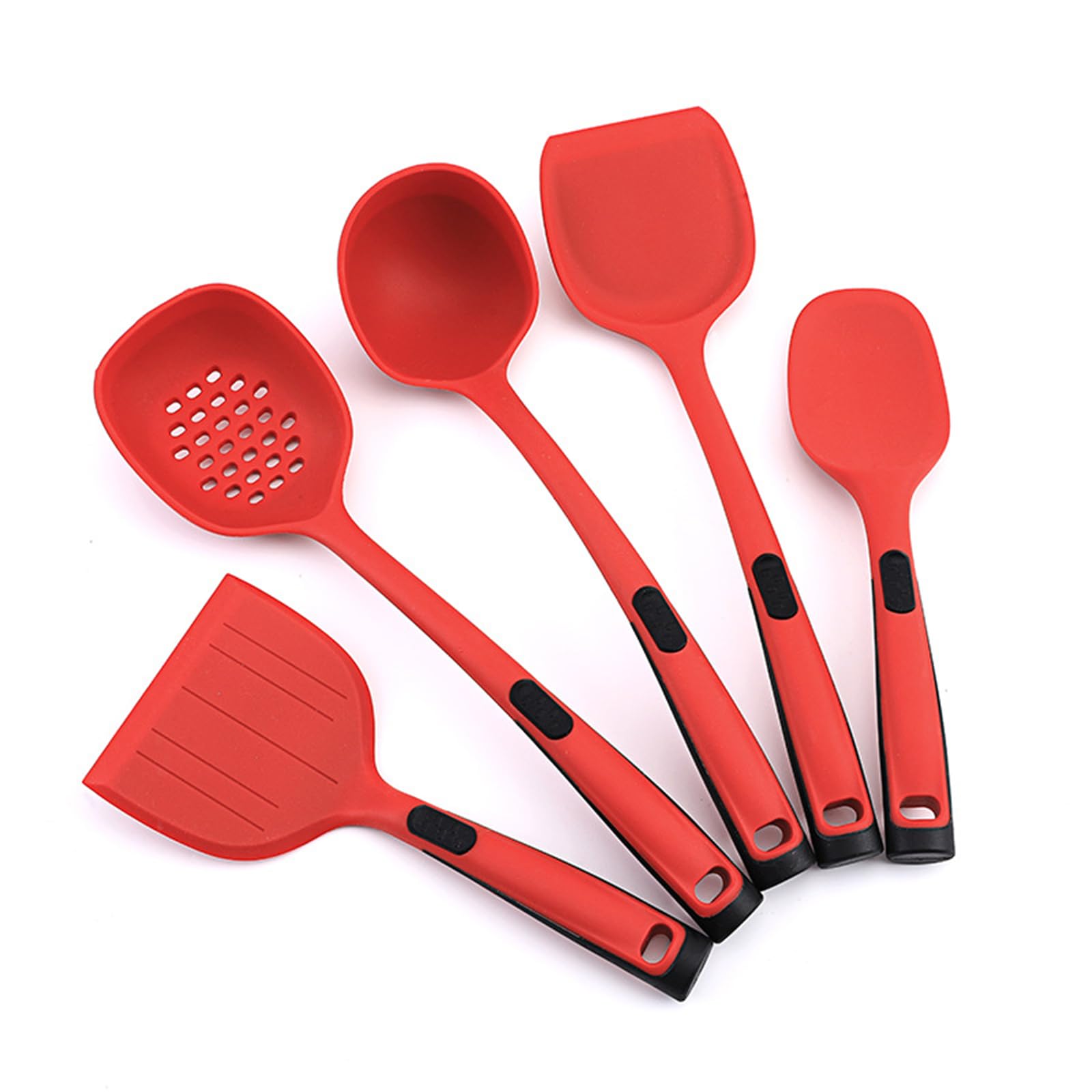 Juego de 5 espátulas de Silicona for Utensilios de Cocina, Resistentes al Calor, Incluye Cuchara, espátula, Pinzas for Pasta, aptas for lavavajillas, Color Rojo(Red)