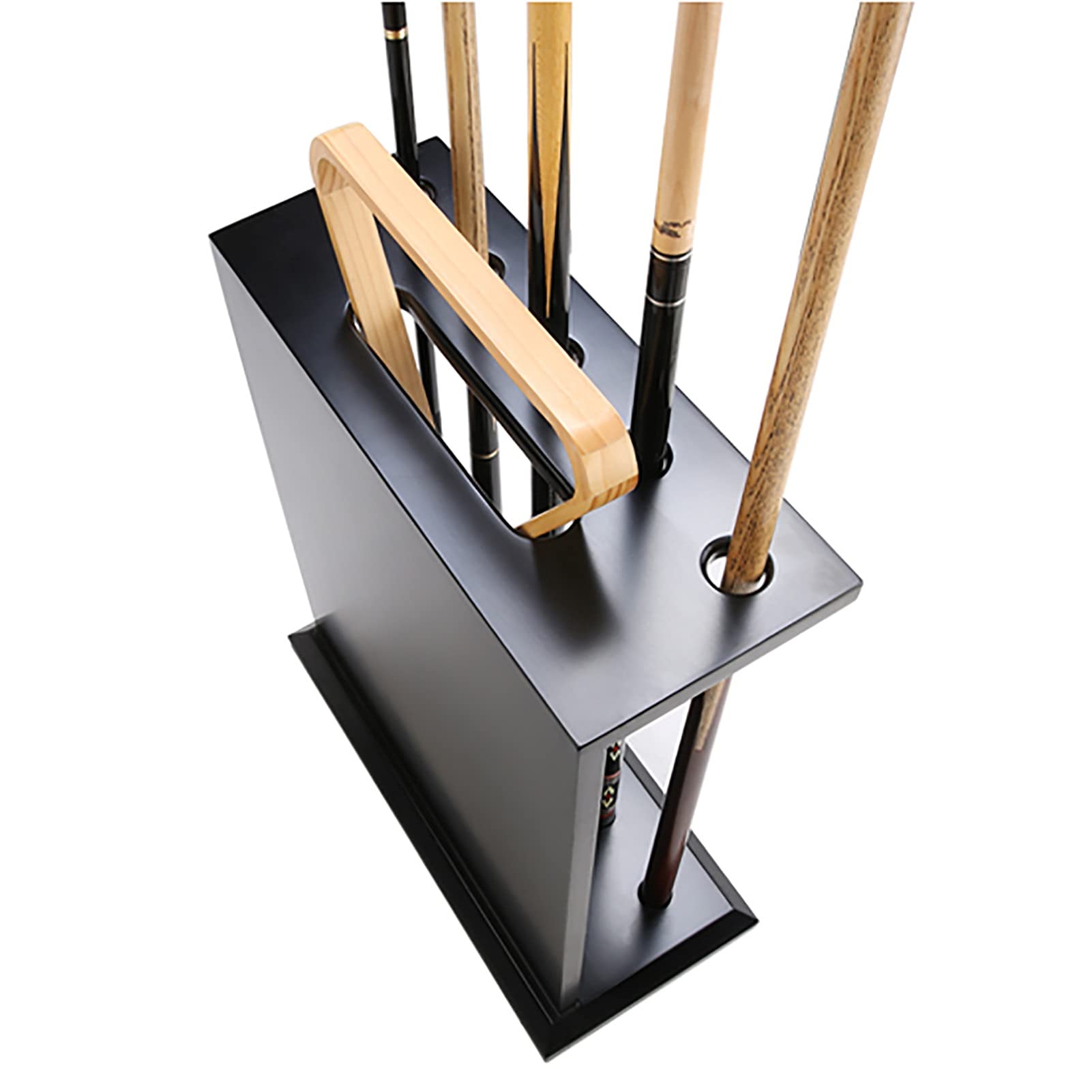 HYDT Black Pool Cue Organizers Rack, Floor Heavy Duty Billiard Cue Racks for Indoor & Outdoor, Wooden Golf Club Display Stand with 5 Holes (Color : Style 1)