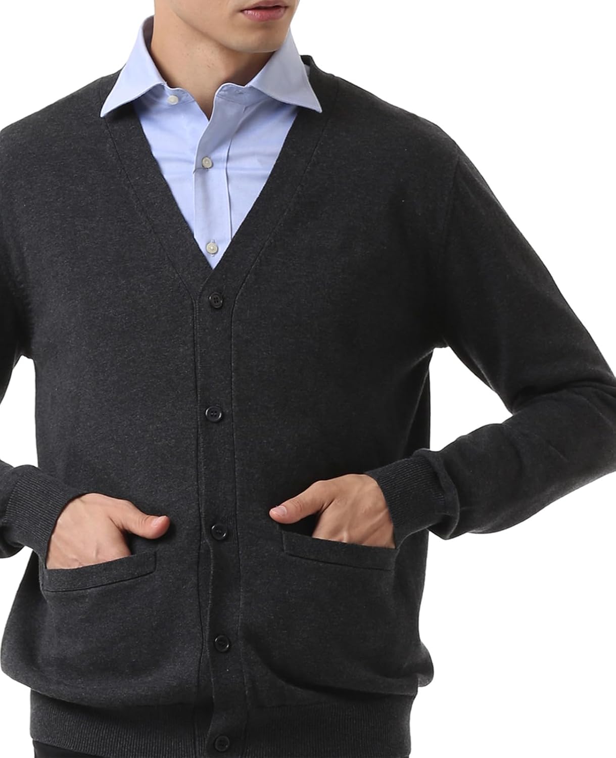 QUALFORT Men's Cardigan 100% Cotton Sweater V-Neck Button Down Knitted Outerwear with Pockets Fashion 2026