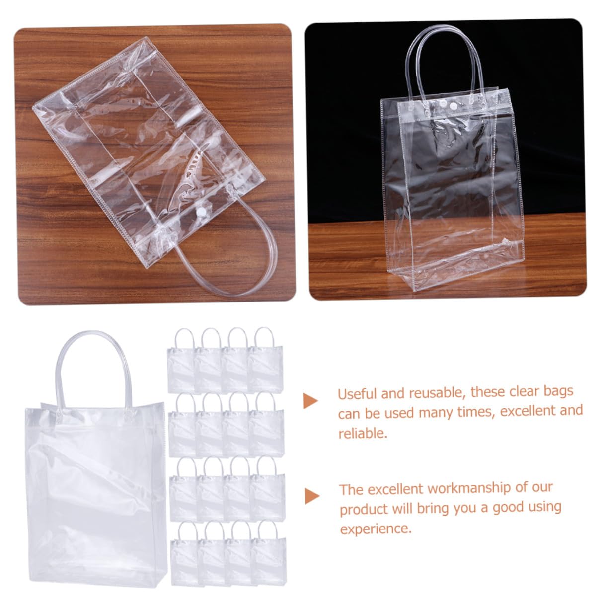 TOGEVAL 24 piezas Bolsas de Plástico Transparentes Reutilizables con Asas Mediano Pack de Unidades para Regalos y Fiestas Resistentes y Fáciles de Usar