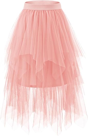 Bridesmay Tulle Skirts for Women Fairy A-Line Fluffy Mesh Layered Midi Long Tutu Skirt