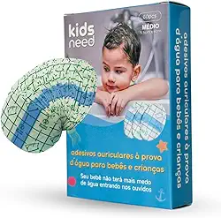 Kids Need - Adesivo Protetor Auricular, Pacote com 60 Unidades - Tampão de Orelha Impermeável para usar Durante Banho ou Natação. Tamanho Único Infantil e Adulto (Bebê, Criança e Adulto) (1 Pacote Adesivos Transparente (60 adesivos), MÉDIO 5.5x8cm)