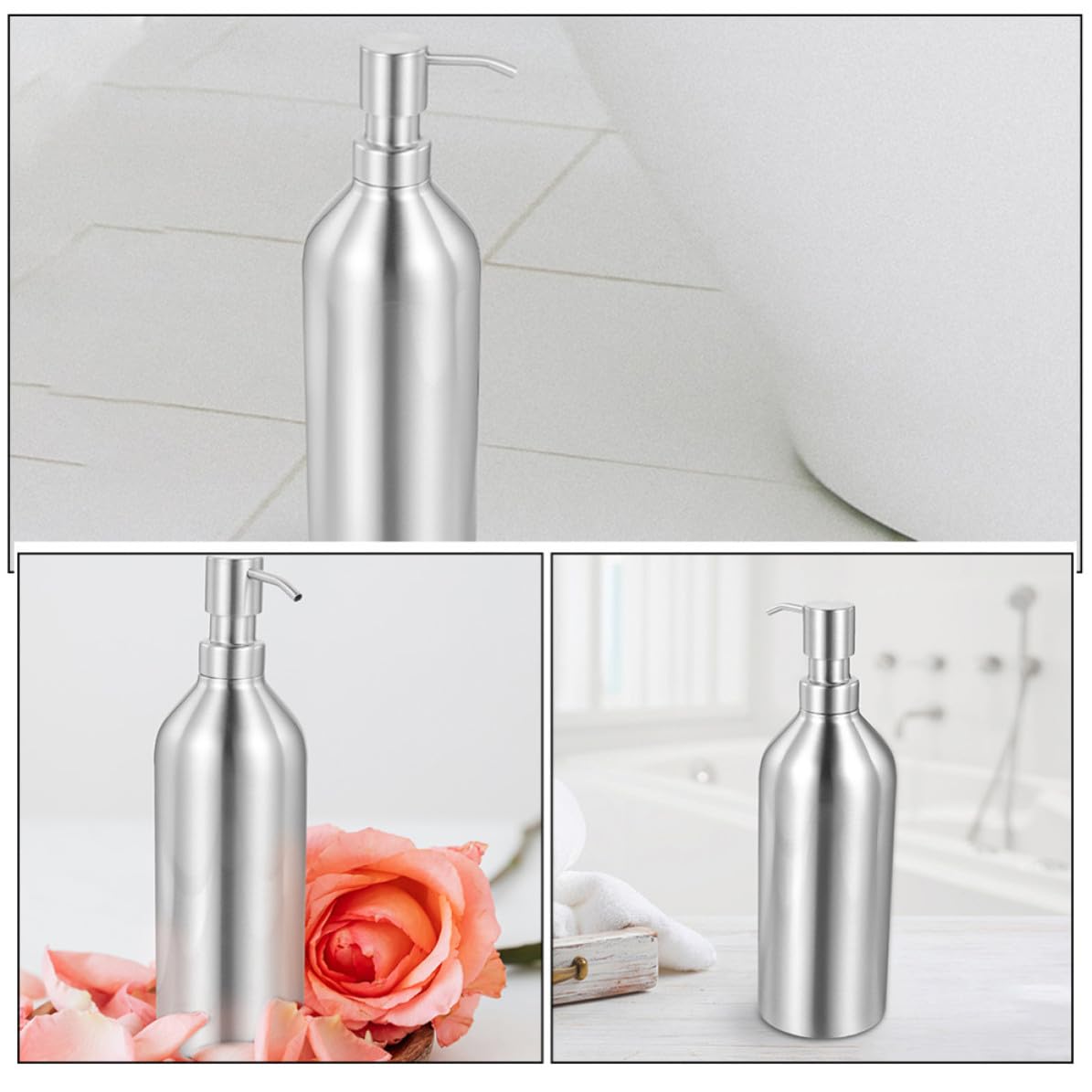 BESTOYARD Dispensador de Jabón Recargable de Acero Inoxidable 700ml Bomba Ergonómica Fácil de Presionar, Pack de 2 Botellas para Uso Doméstico o Hotel