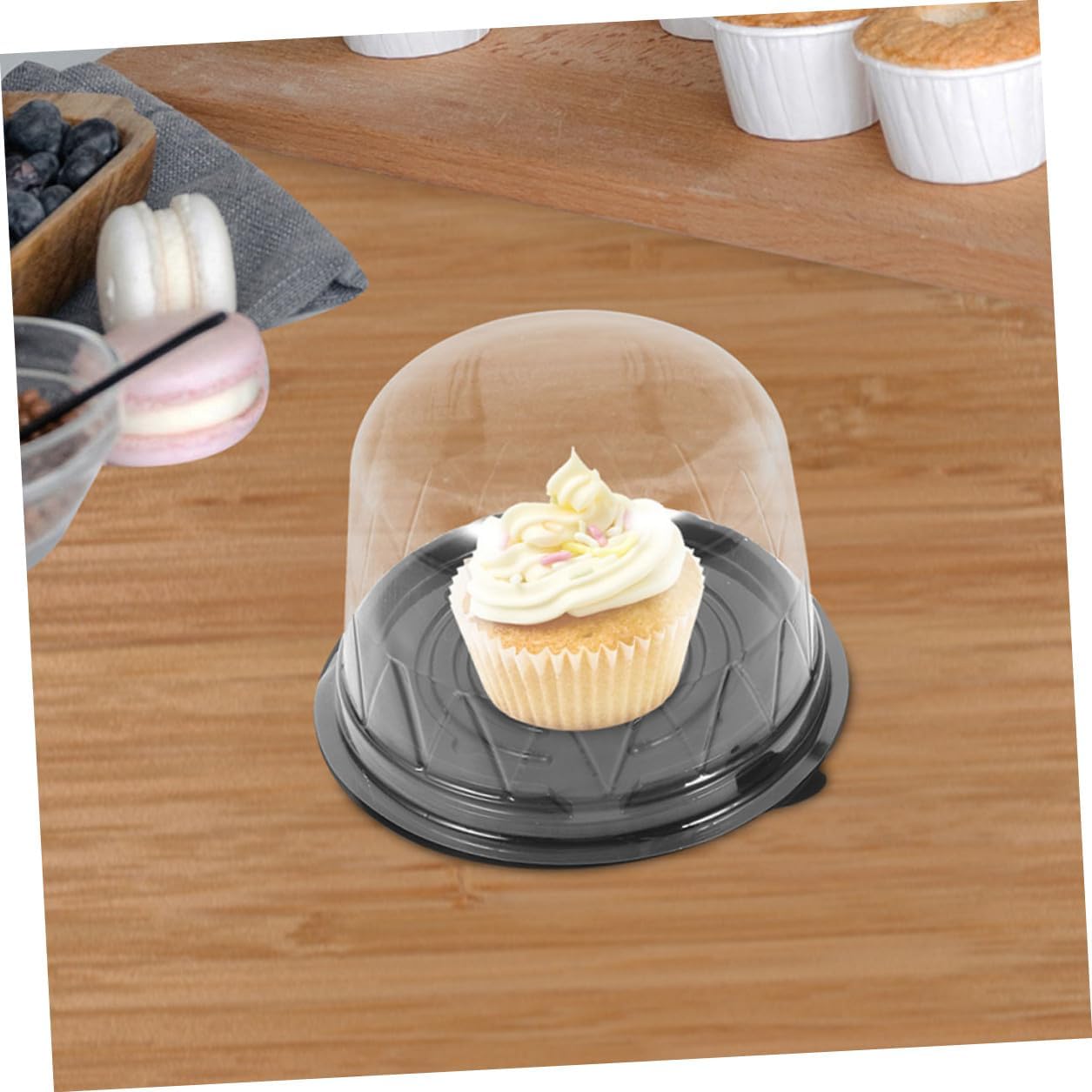 100pcs Mini Cake Boxes with Dome Lid, 3-inch Cupcake and Dessert Containers for Bakery Packaging and Takeout, Food-grade Plastic Mooncake and Cheesecake Holders for Catering