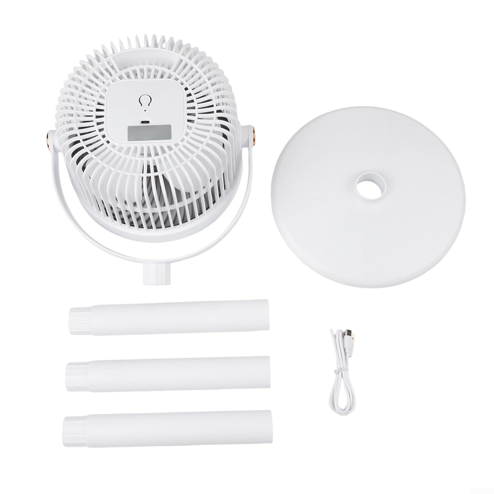 Ventilatore portatile a piedistallo ricaricabile, silenzioso ventilatore oscillante a 360°, con 5 velocità, per camera da letto, casa, ufficio e viaggi (bianco grigio)