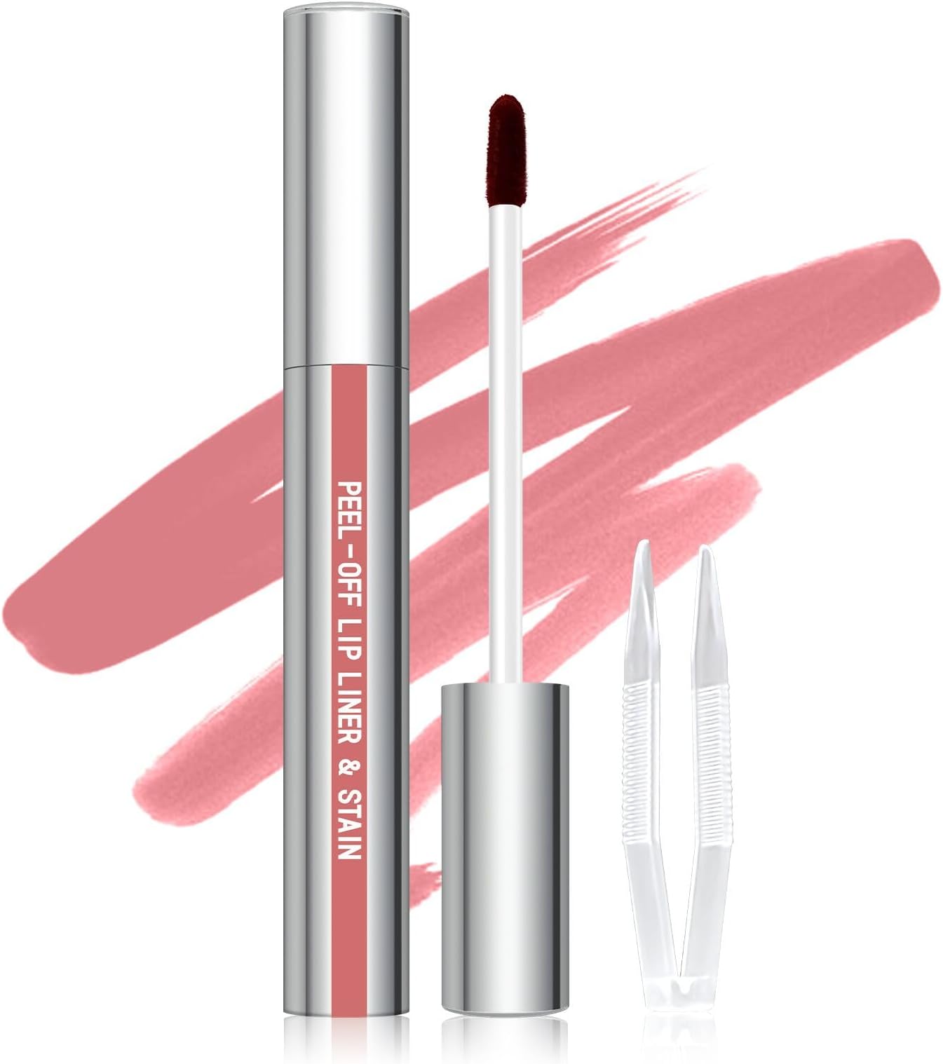 Peel Off Lip Liner Stain, Long Wear Tattoo Lip Liner with Tweezer, Peel Off Lip Stain with Matte Finish, Long Lasting, Waterproof, Transfer-proof, Highly Pigmented Color (N-Nude Pink)