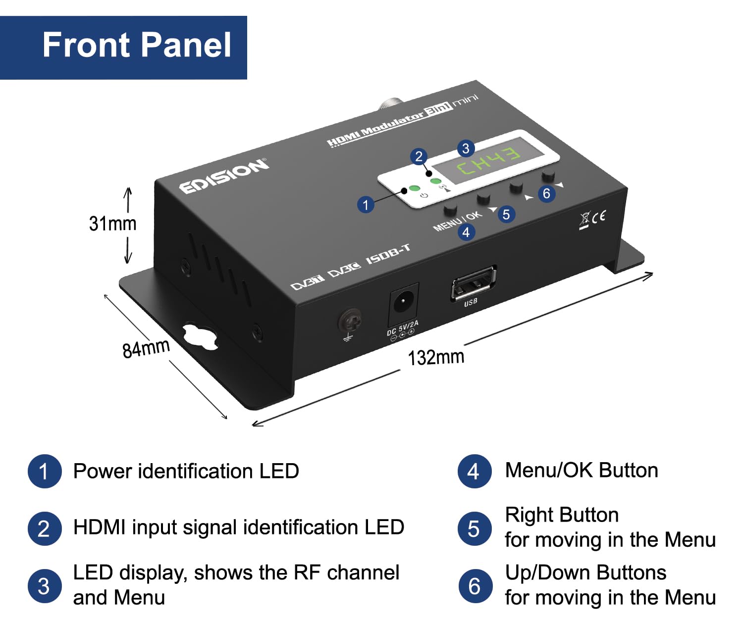EDISION HDMI Modulator 3in1 Mini DVB-T ISDB-T DVB-C Full HD Coaxial LED