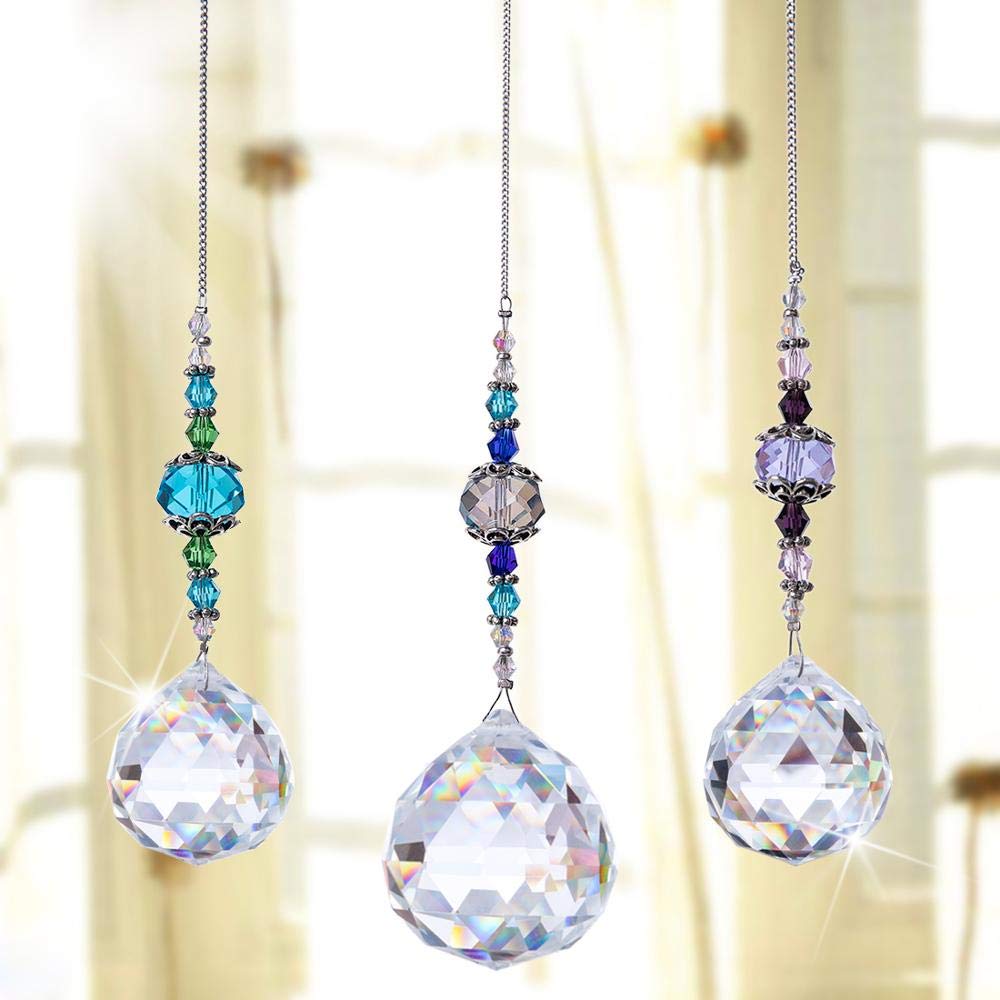 Suncatcher Packung von 3, klare Kristall Prisma Ball Rainbow Maker Fenster Prismen Suncatcher Kristall Anhänger für Zuhause, Büro, Gartendekoration