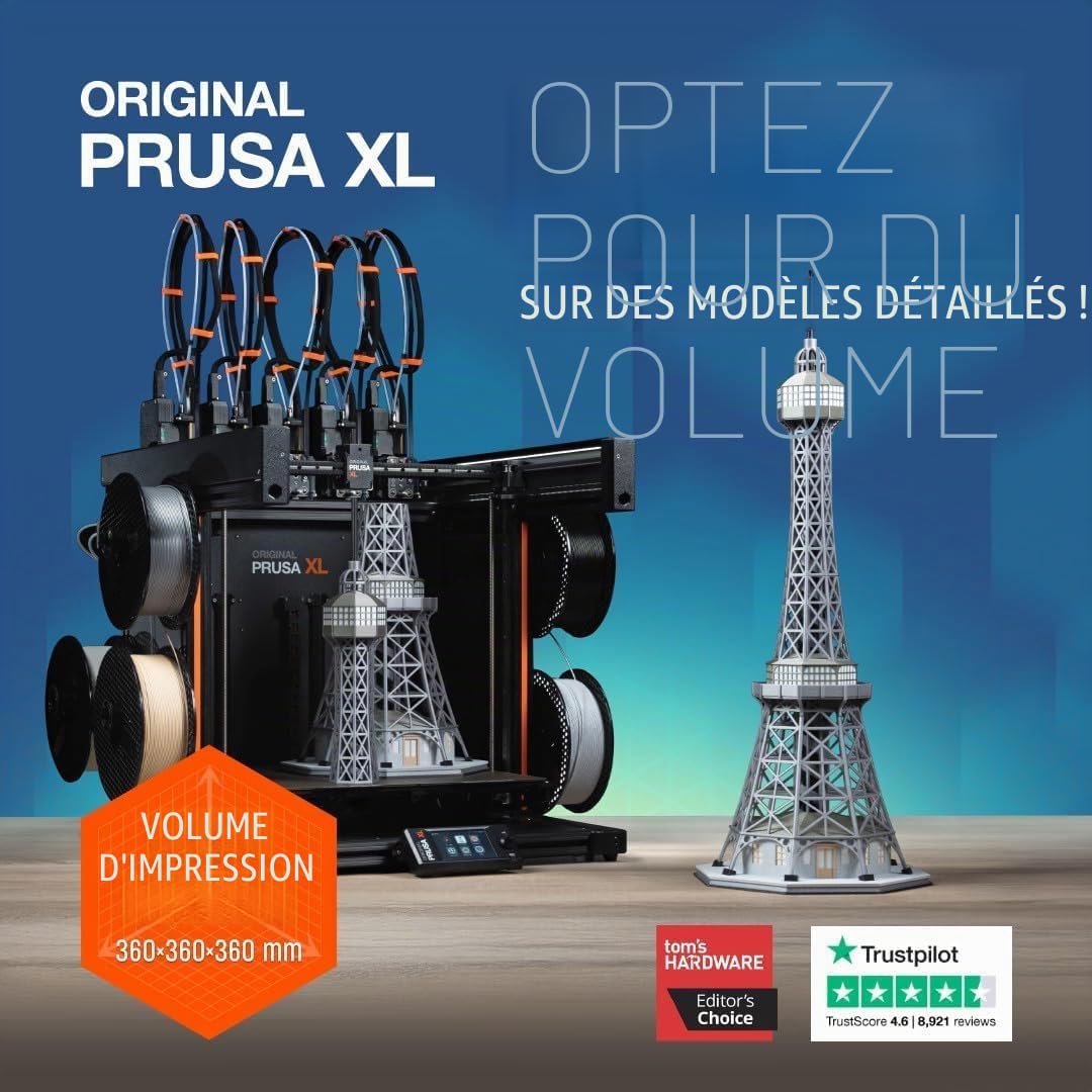 Original PRUSA Imprimante 3D XL montée 1 tête d'outil, imprimante 3D CoreXY à Grande échelle, assemblée et testée, Volume de Construction de 14,17 x 14,17 x 14,17 Pouces, Mise à Niveau avec
