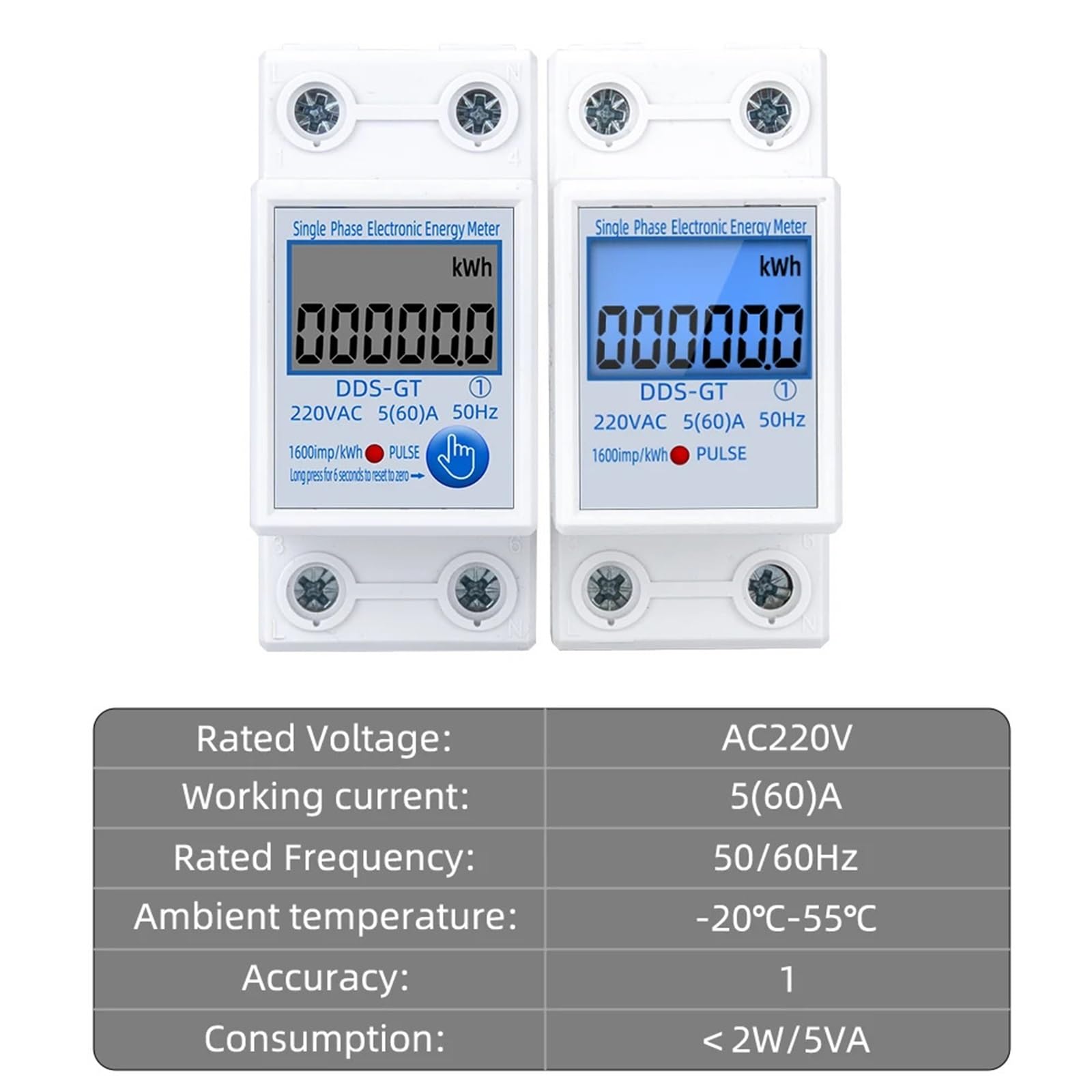 Dwuprzewodowy jednofazowy cyfrowy licznik energii, wyświetlacz LCD na szynie Din, KWh, zużycie energii elektrycznej, 230VAC, 60A, 50 Hz, miernik mocy