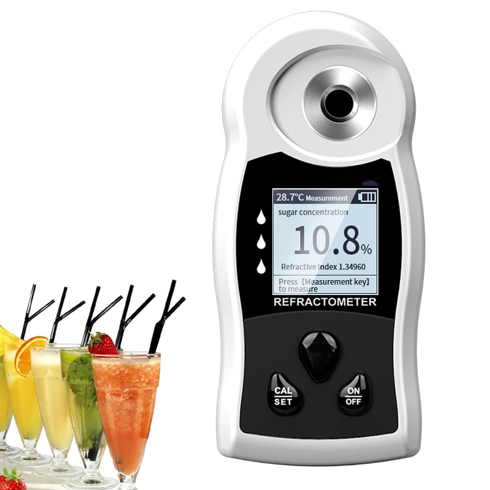 MObyat Refractómetro Azúcar con Pantalla a Color, Detector De Azúcar De Frutas, Puede Medir: 0~50% Brix/Precisión: ±0.2% Brix/Resolución: 0.1% Brix/±1°C/Compensación Temperatura: 10~40°C/medición 5s