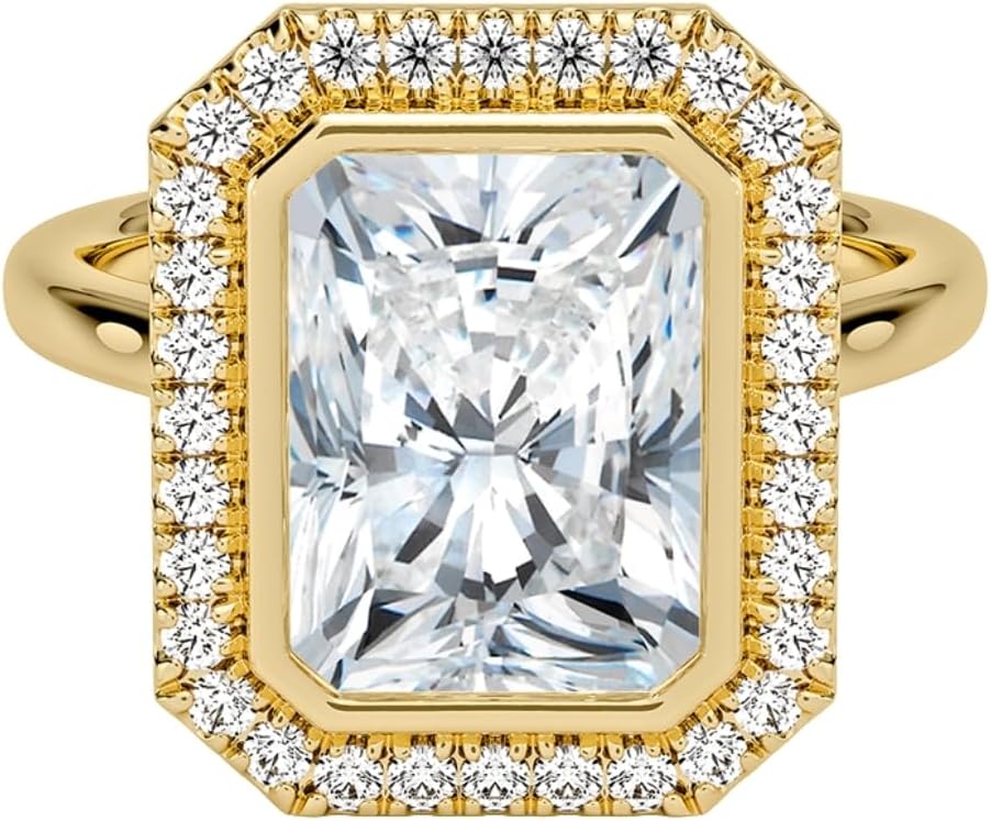 0.5-5 IGI Certified Lab Grown Diamond Ring 10K 14K 18K Solid Gold Bezel Halo Lab Grown Diamond Engagement Ring Christmas gift for Women (Color:E-F, Clarity:VVS2)