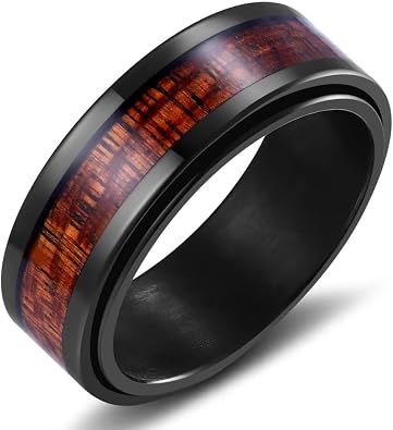 8mm Spinner Black/Blue/Silver Carbon Fiber Ring Black Spinner Anxiety Fidget Carbon Fiber Ring Wedding Band Stainless Steel Polished Finish Comfort Fit