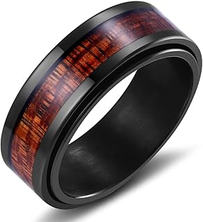 8mm Spinner Black/Blue/Silver Carbon Fiber Ring Black Spinner Anxiety Fidget Carbon Fiber Ring Wedding Band Stainless Steel Polished Finish Comfort Fit