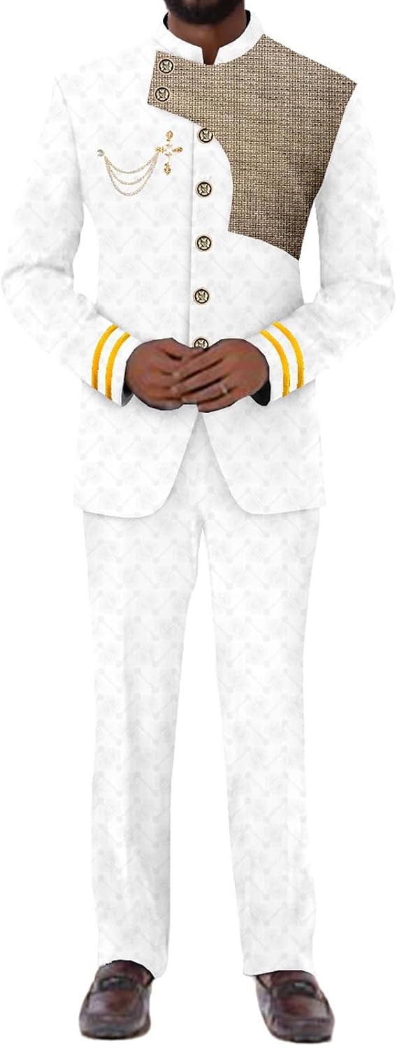 Ourmoon African Clothes for Men Dashiki Shirt and Pants 2 Piece Set Tracksuit Formal Traditional Clothing for Wedding Evening