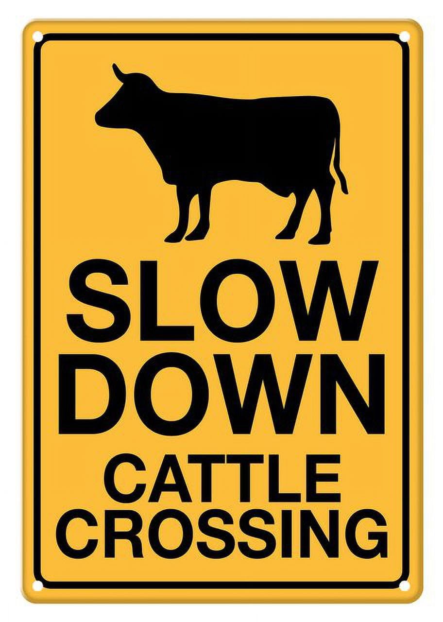 peiyeety Slow Down Cattle Crossing Icon Aluminum Tin Sign for Home Kitchen Wall Decor 12X8Inch