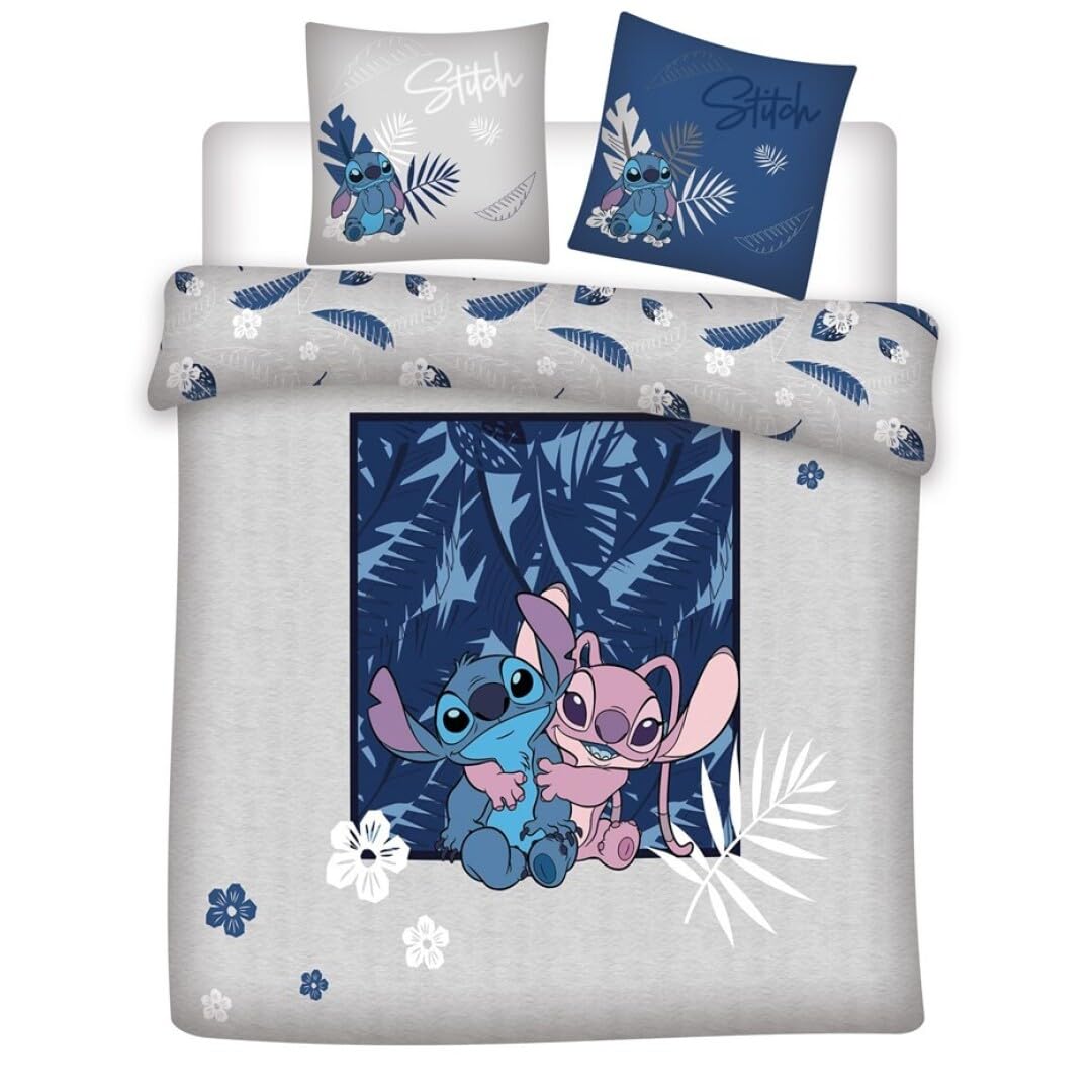 Linge de lit Stitch et Angel avec housse de couette 240x220 pour grand lit double deux places