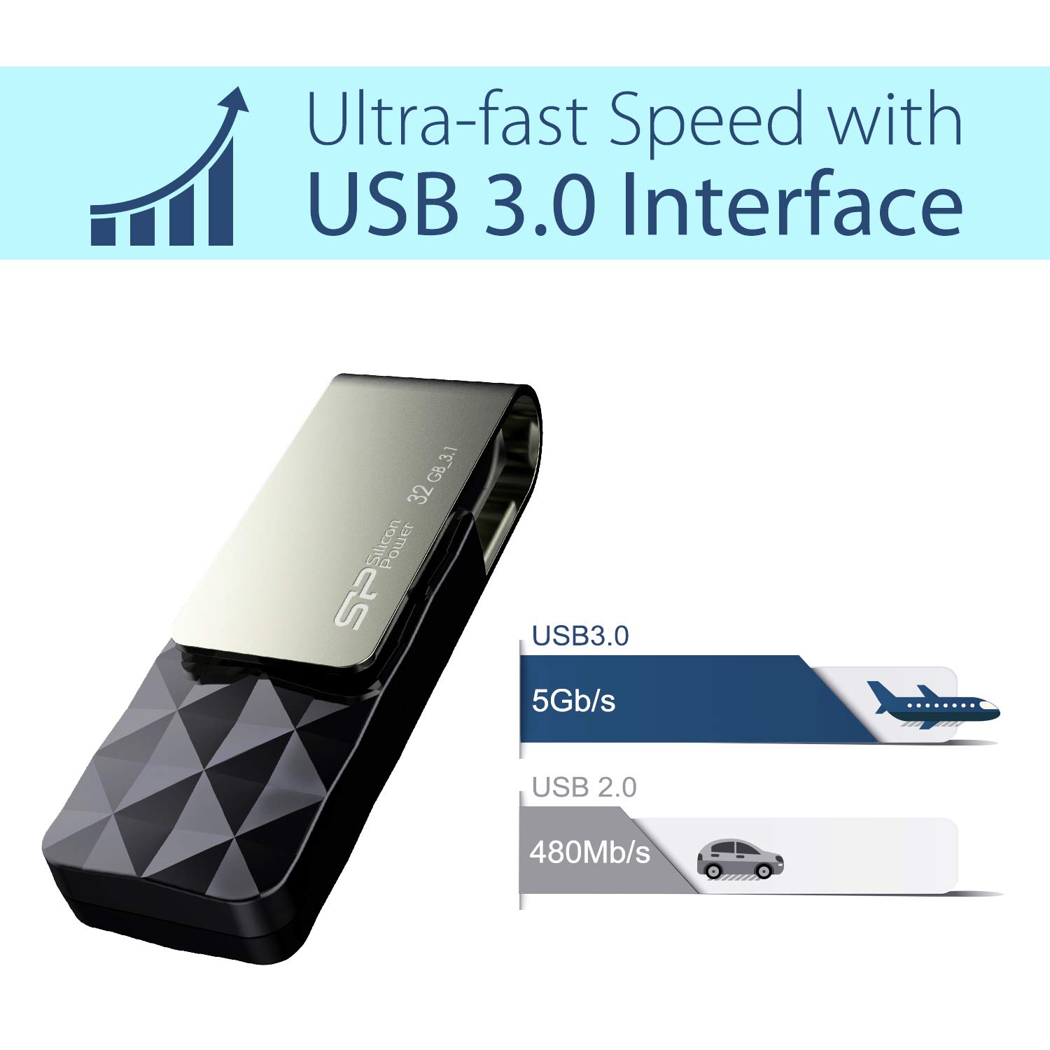 Clé USB Silicon Power Blaze B30 32 Go - USB 3.1 Gen 1, Design Sans Capuchon, Rapide Et Fiable