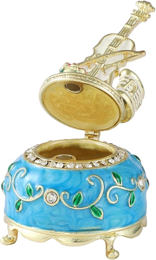 Violin Trinket Boxes Hinged Enamel Jewelry Box Hand-Painted Keepsake Box Collectible Gift for Women