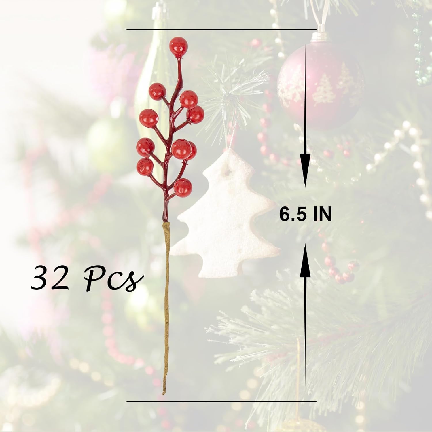 LLZLL 50 Pack Berry Stems for Christmas Tree 6.5 Inch Christmas Berries Stems Artificial Red Berry Picks for Xmas Holiday Party Centerpieces