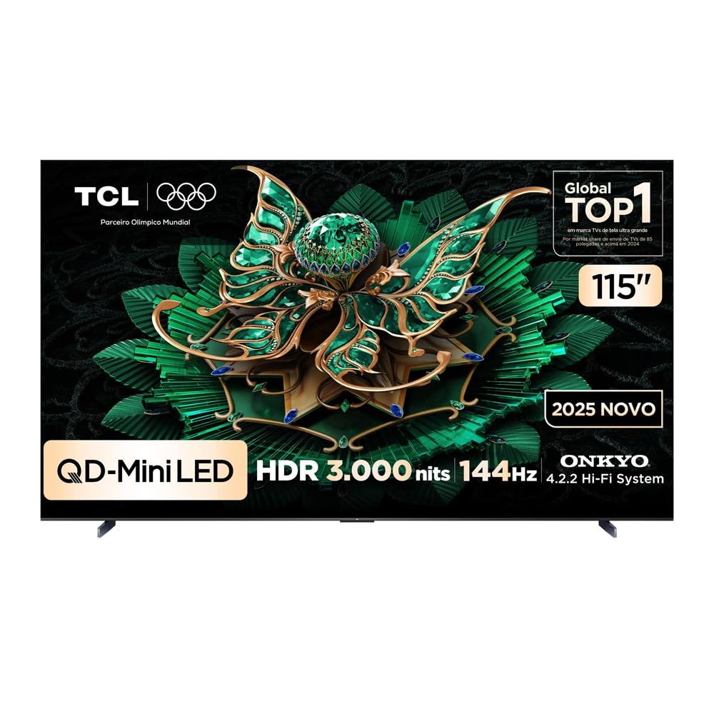 TCL 115 Polegadas 4K Ultra HD QD-Mini LED 144Hz Smart TV 115C7K Google TV Dolby Vision IQ HDR10+ AIPQ Pro 2025