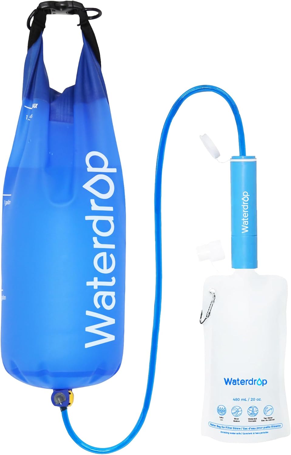 Waterdrop Gravity Water Filter Straw, Camping Water Filtration System, Water Purifier Survival for Travel, Backpacking and Emergency Preparedness, 1.5 gal Bag, 0.1 Micron, 5 Stage Filtration, Blue product image