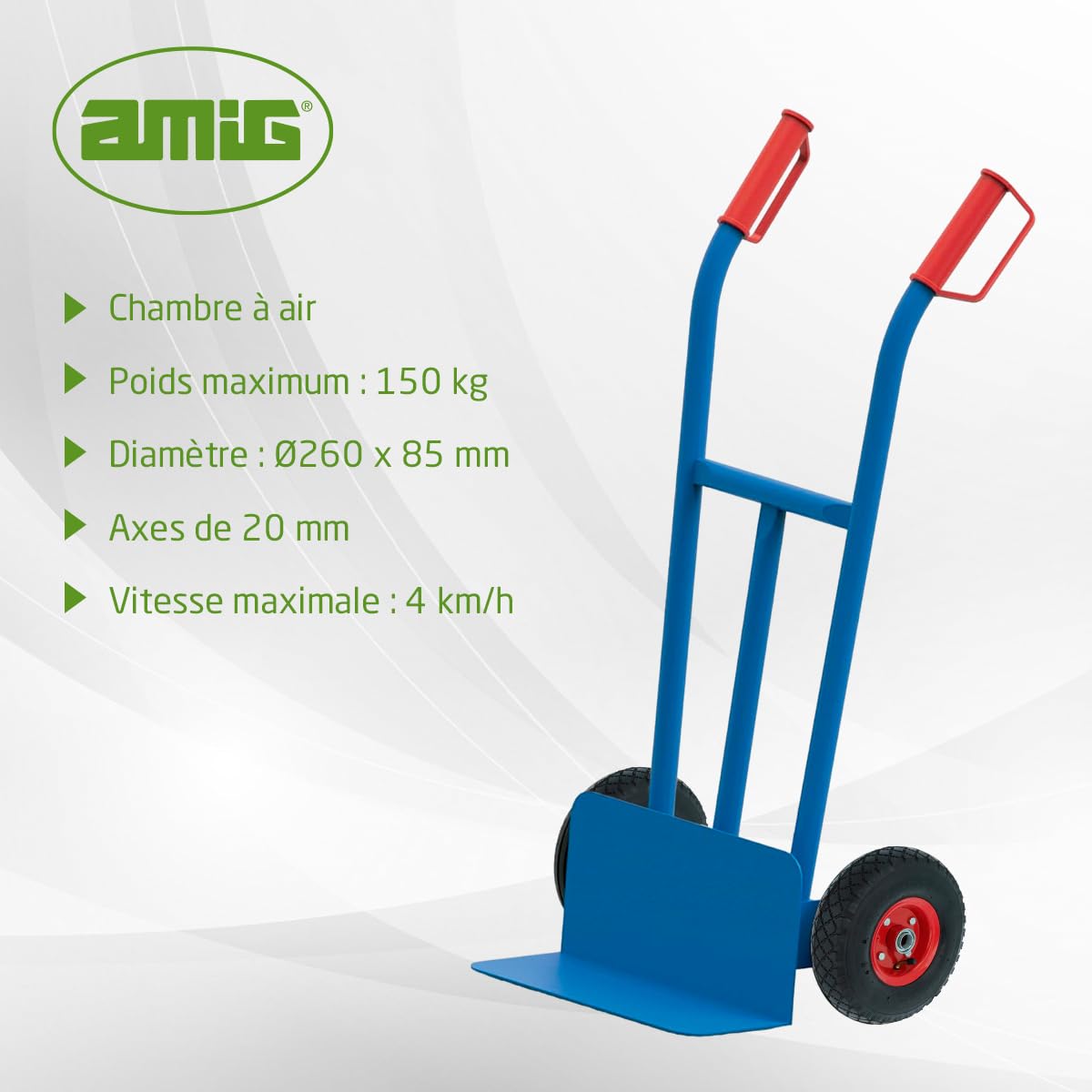 Amig - Roue pneumatique | Roue pour brouettes et chariots de magasin | Chambre à air | Résiste à des températures comprises entre -5ºC et 60ºC | Poids maximum : 150 kg | Ø260x85mm