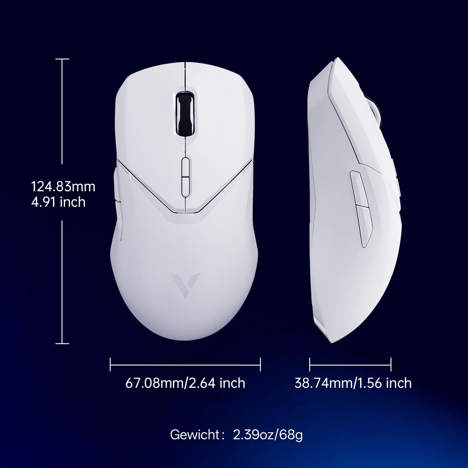 Rapoo VT9PRO 4K Mouse Wireless Gaming 68g Ultraleggero Mouse da Gioco | PAW3398 26K DPI, 4000Hz, Batteria 160 Ore, 10 Tasti Programmabili, Memoria Integrata, Mouse Ricaricabile per PC/ Mac, Bianco