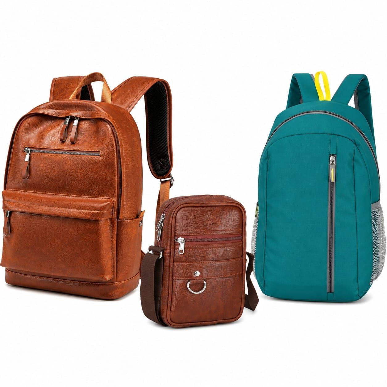 3 Bag Combo for Men & Women | 15.6 Inch Laptop Backpack, Casual Backpack & PU Leather Sling Bag | Water Resistant Office Business College Travel Bag Set |-picture-48