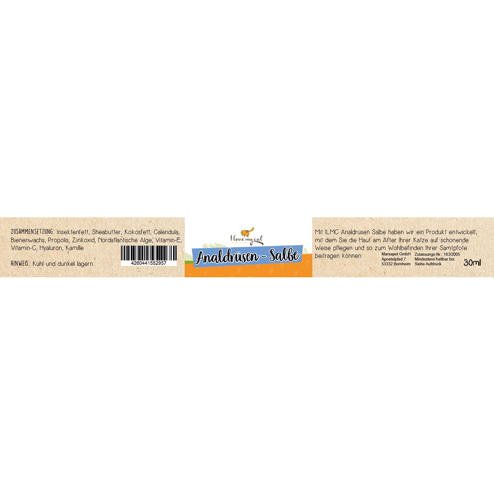 I Love My Cat - Pomada para glándulas anales para Gatos - 30 ml. Crema Natural para el Cuidado de la Piel de los Gatos, calmante e hidratante, elaborada con Ingredientes seleccionados.