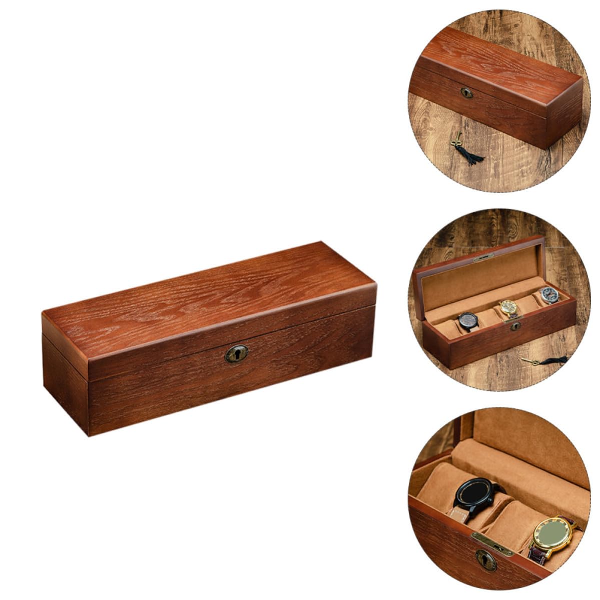 Beaupretty Braune Uhrenbox mit Schloss für Schmuck und Armbanduhren | Unterteilte Aufbewahrung, Klassisch Modernes Design, Schützt vor Kratzern, Kompakte Schatulle für Zuhause