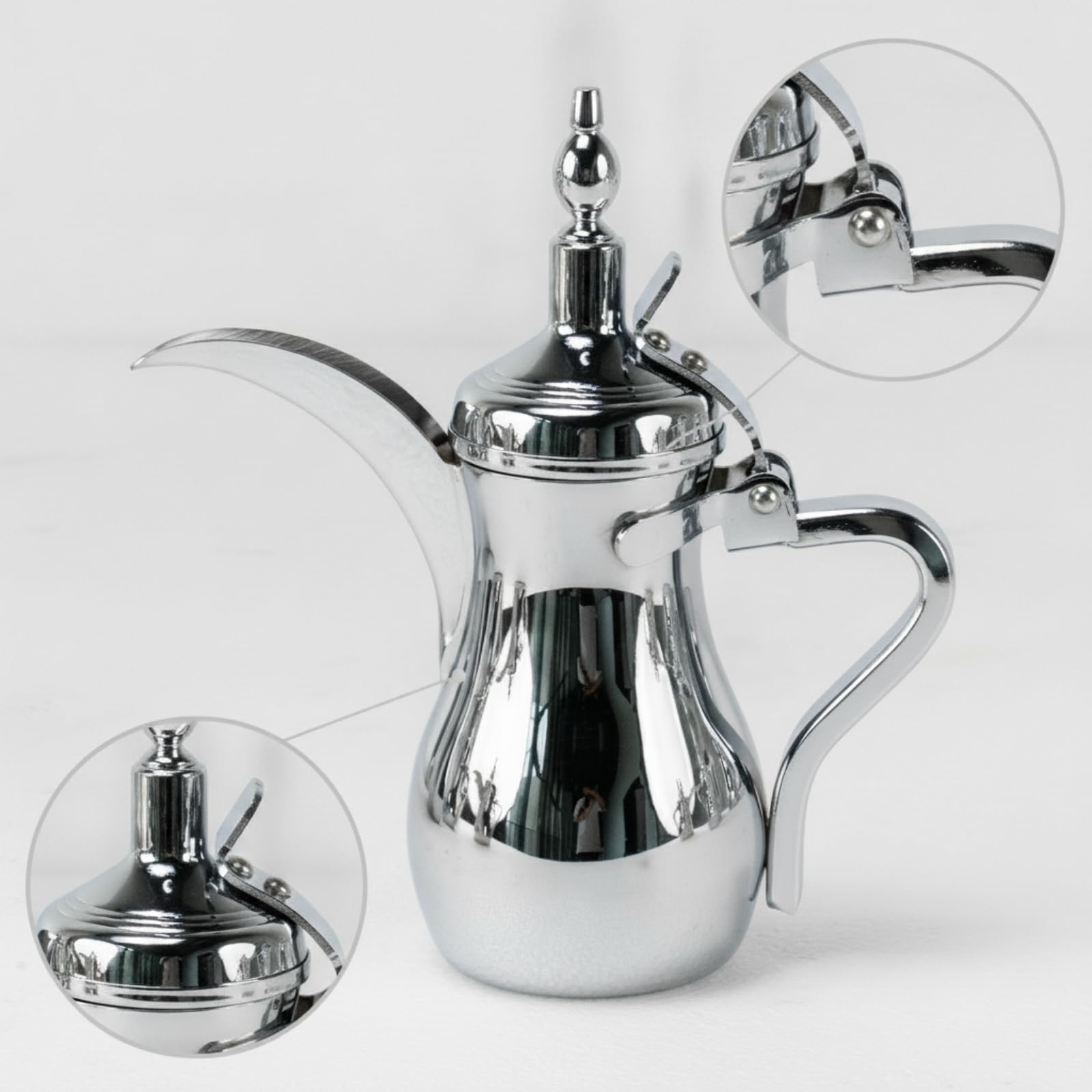 Gralara Tetera Estilo Árabe Pulida Cafetera Acero Inoxidable Vintage Vajilla para Baristas, Hostelería, Cafeterías, Cromo, 1100 Ml