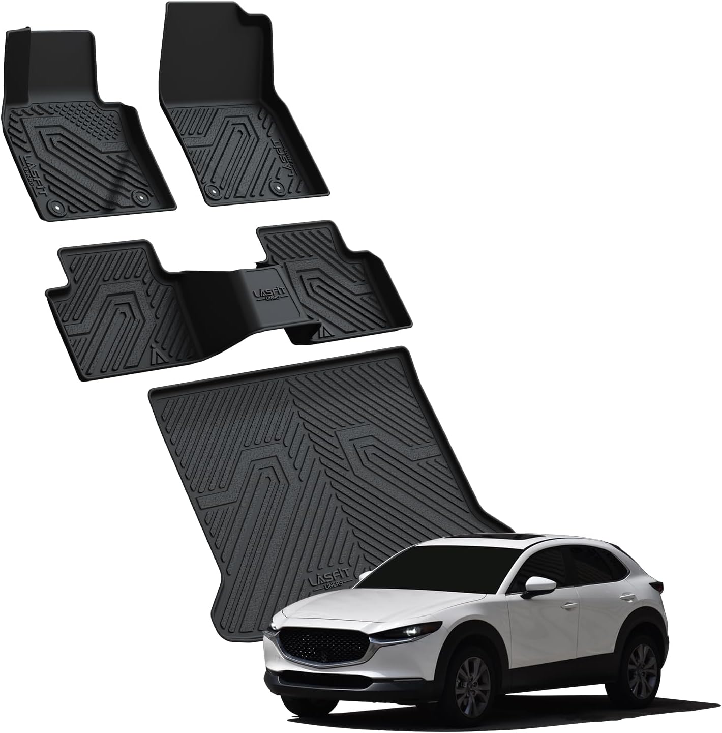 LASFIT Floor Mats & Trunk Mat for Mazda CX30 2020-2026 All Weather TPE Custom Fit 2026 2025 2024 2023 2022 2021 2020 Floor Liners Car Mats Accessories, 1st & 2nd Row & Cargo Mats, Black - Image 8
